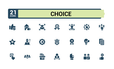 Set of Choice solid icons. Contains related to concept, count, favorite, check, political, ballot, decision, buttons. Minimal filled icons. Vector illustration.
