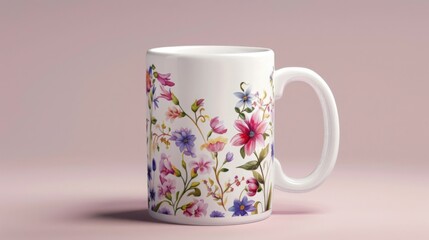 Floral Mug Design White Ceramic Cup with Flower Pattern