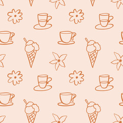 Italian Ice Cream Coffee Cafe Seamless Pattern