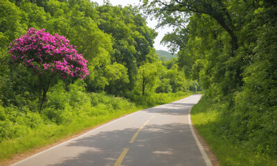 Fototapeta premium 시골길 도로옆에 꽃과 나무가 예쁘다 쾌적한도로