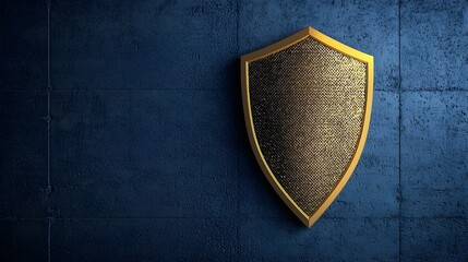Golden shield emblem on textured blue wall