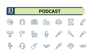 audio and sound final line web icon set. Contains related to headphone, sign, play, media, volume, speaker. Set of line pictogram. Vector icons editable stroke.