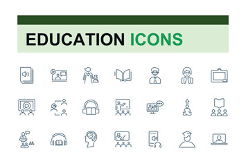 Back To School vector line icon set. Featuring school, student, knowledge, e-book, learning, back, academy, bag. Thin linear style icons. Editable vector illustration.