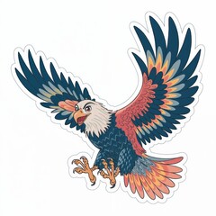 Fototapeta premium Majestic cartoon eagle with colorful feathers and fierce expression perched confidently, highlighting strength and pride in a nature-inspired style