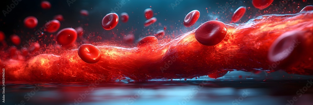 Aufkleber Flowing and dynamic abstract composition of red blood cells or erythrocytes in various states,creating a visually striking and vibrant representation of the circulatory system and human biology.