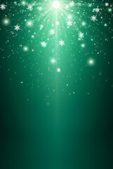 Shimmering snowflakes on green winter night with sparkling night sky