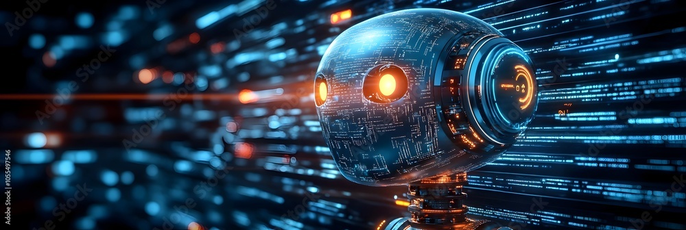 Poster Futuristic and high-tech digital sphere with glowing particles and energy lines,representing the concept of intelligence,innovation,and technological advancement in a creative and abstract way.