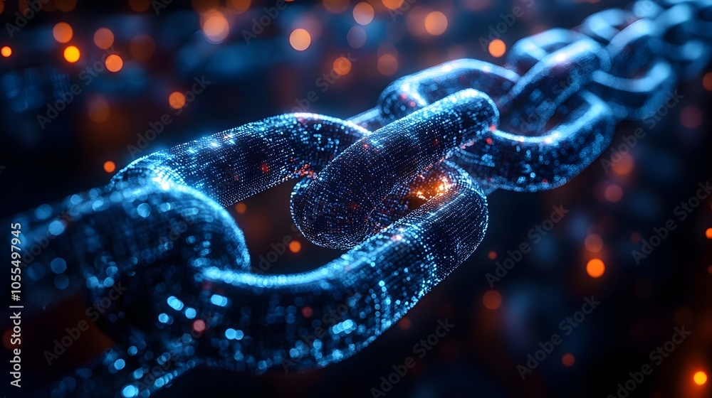 Poster Futuristic digital blockchain network connection with abstract neon lights,colorful modern energy and technology conceptual background.