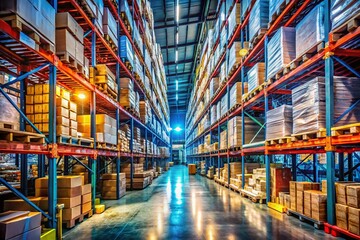 Mysterious Well-Stocked Warehouse with Dim Lighting and Abundant Goods