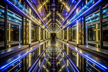 Fototapeta premium Neon Light Corridor VJ Loop - Aerial Photography of Futuristic Urban Landscape