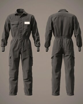 Protective workwear coveralls showing front and back views