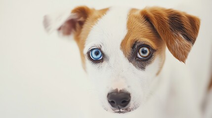 Obraz premium A close-up shot of a dog's face, showing its piercing blue eyes and brown fur.