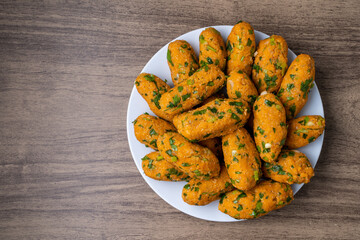 lentil meatballs detail view from above. Turkish style lentil meatballs