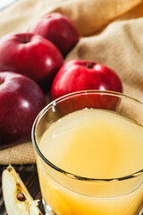 Organic Apple Cider and Fresh Red Apples, Healthy Autumn Beverage with Juicy Sweet Fruit