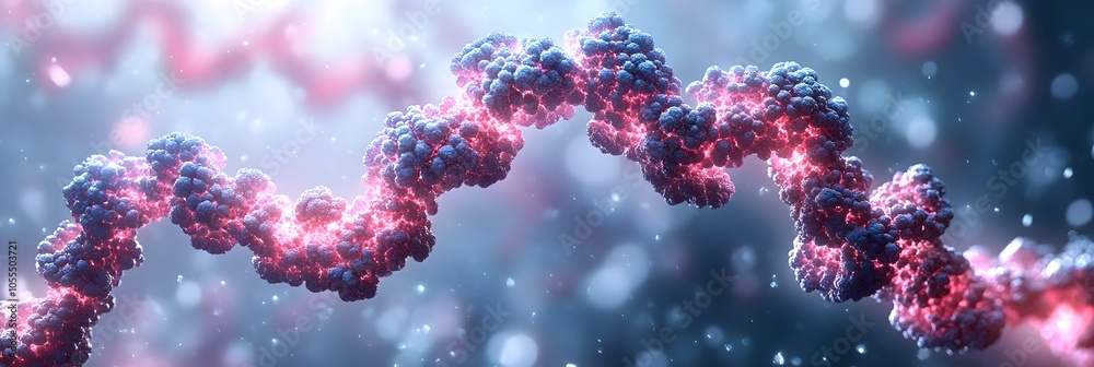 Leinwandbilder glowing molecular structure of dna helix in abstract fractal-like backdrop. conceptual 3d of biologi