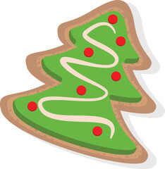 Green Christmas tree gingerbread vector. Christmas cookie illustration.