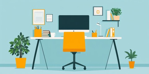 A graphic illustration showing a workplace.