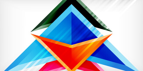 Arrows with 3d effect abstract background. Triangles on light grey backdrop