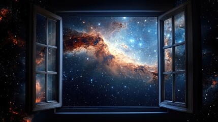 Obraz premium Galaxy View from Open Window
