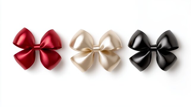 one black with a gold ribbon, another red, and the third black