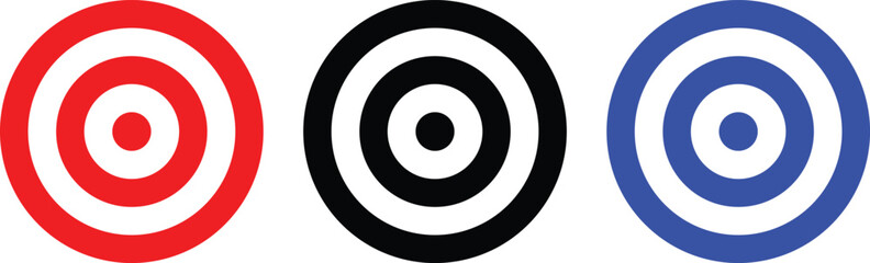 Archery target collection. Sight Crosshairs Bullseye dartboard icon. Business target destination icon. Target aiming in blue, red, Black and yellow. 