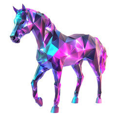 Obraz premium Horse with glowing purple and cyan patterns in polygon shapes, low poly on a white background.