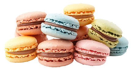 Macaroon dessert on light background. Colorful pastel macarons close up, generated AI
