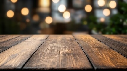  A clearer background is needed for the building with Christmas lights to be distinctly visible behind the wooden table top
