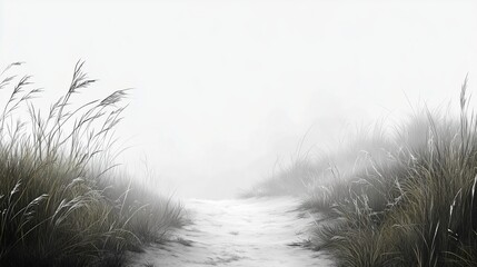 Misty Path Through Tall Grass