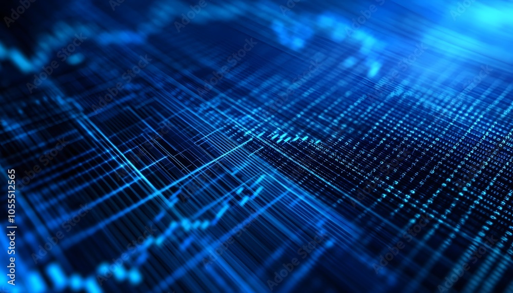 Wall mural abstract digital grid with blue glowing lines and data
