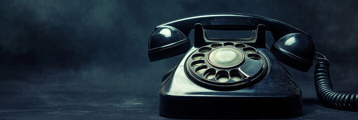 A classic black rotary phone in a dark setting, evoking nostalgia and retro communication methods.