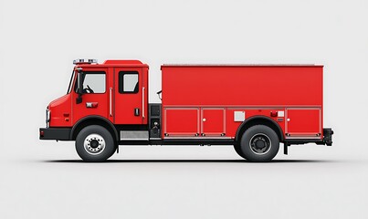 A red fire truck designed for emergency response and firefighting services.