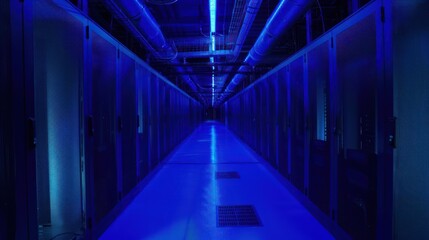 Fototapeta premium Server Room Interior with Blue Lighting