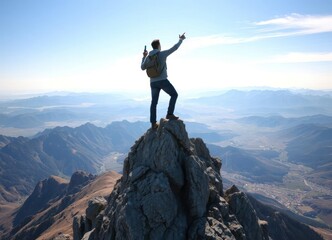 Obraz premium Man on Mountaintop with View of Valley
