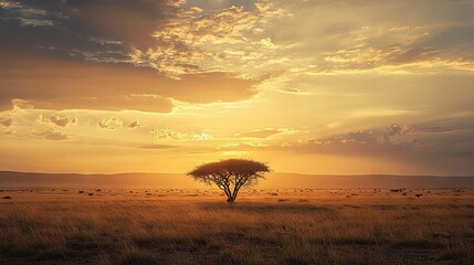 A single tree stands tall against a vibrant sunset.