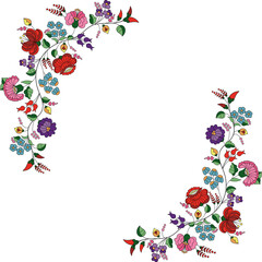 Hungarian Kalocsai Embroidery Flower Embroidery, Abstract Floral Motifs. Edge Decoration Trim Border Decoration. Designs For Fexture, Fabric, Clothing, Wrapping, Decoration, etc. Vector Illustration.

