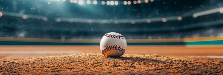 Baseball on the mound ready for the pitch.