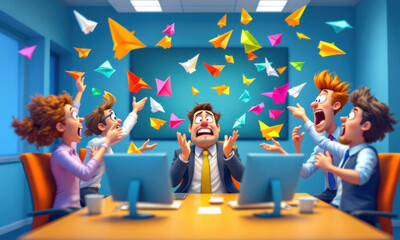 Business Meeting Chaos with Paper Airplanes