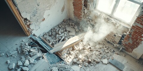 Rubble near window