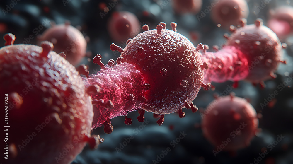 Poster microscopic digital depicting the detailed cellular structure and transmission of viral or bacterial