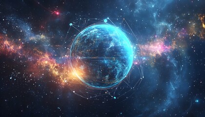 Obraz premium Digital Earth Connected by Lines and Nodes in a Galaxy