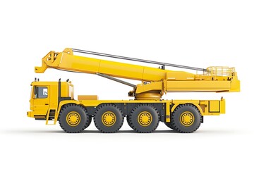 Obraz premium A yellow mobile crane with an extended arm, designed for lifting heavy loads.