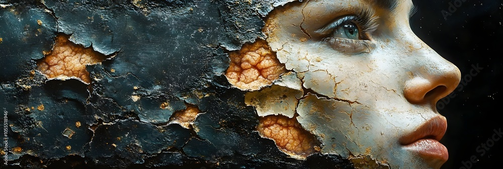 Aufkleber moody cracked weathered aged stone texture abstract portrait background. close-up shot of a distress