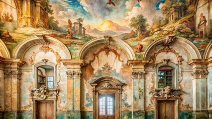 Obraz premium Renaissance Fresco-Inspired Abstract with Aged Textures and Soft Pastel Colors for Elegant Home Decor