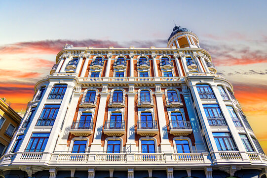 Exterior architecture of "Casa Cerda", a heritage building in Murcia, Spain
