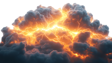 Clouds and lightning on transparent background