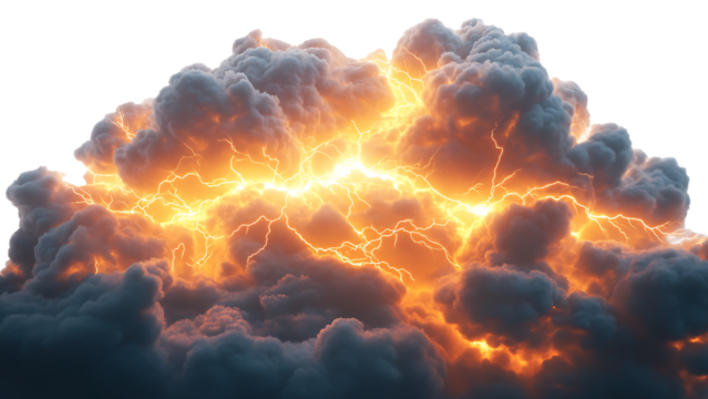 Clouds and lightning on transparent background