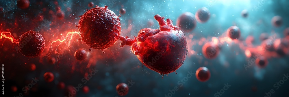 Leinwandbilder ominous viral outbreak - microscopic pandemic cells in dynamic digital abstract 3d rendering of haza