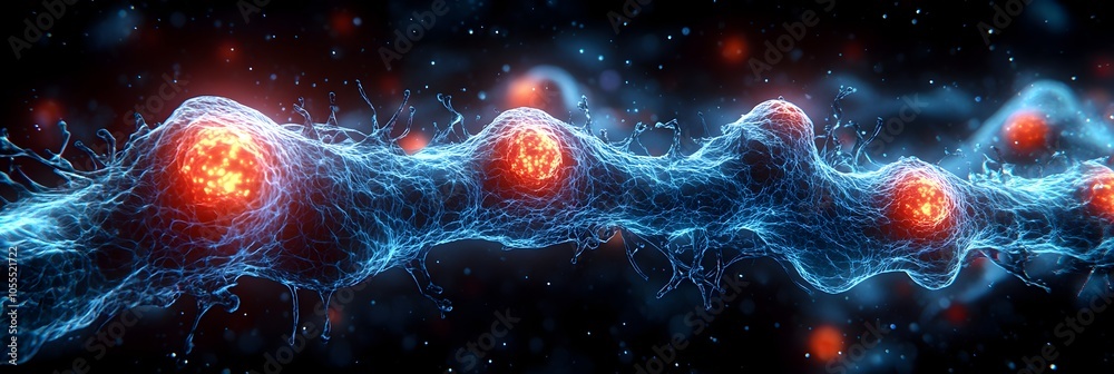 Poster radiant electric plasma flow surging and dancing through a dynamic cosmic universe,with particles an