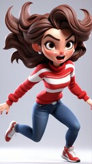 Animated character with dynamic hair and fashionable outfit in action pose